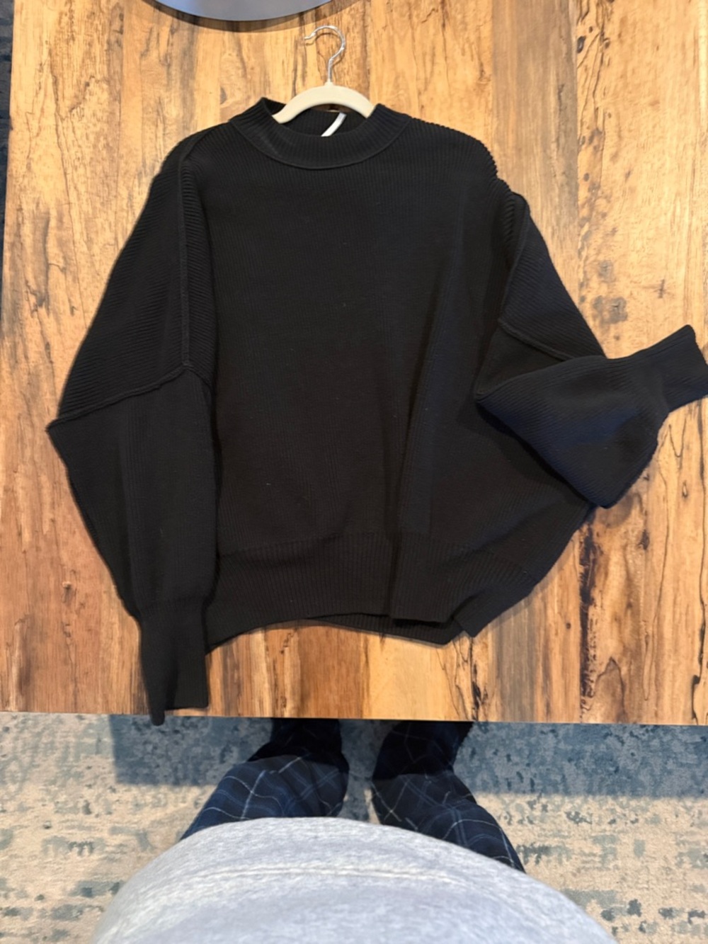 Free People Women’s   Black Ribbed Crewneck Pullover